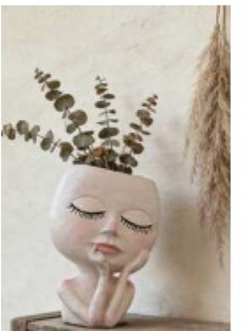 Neutral Pink Dreaming Face Ceramic Planter